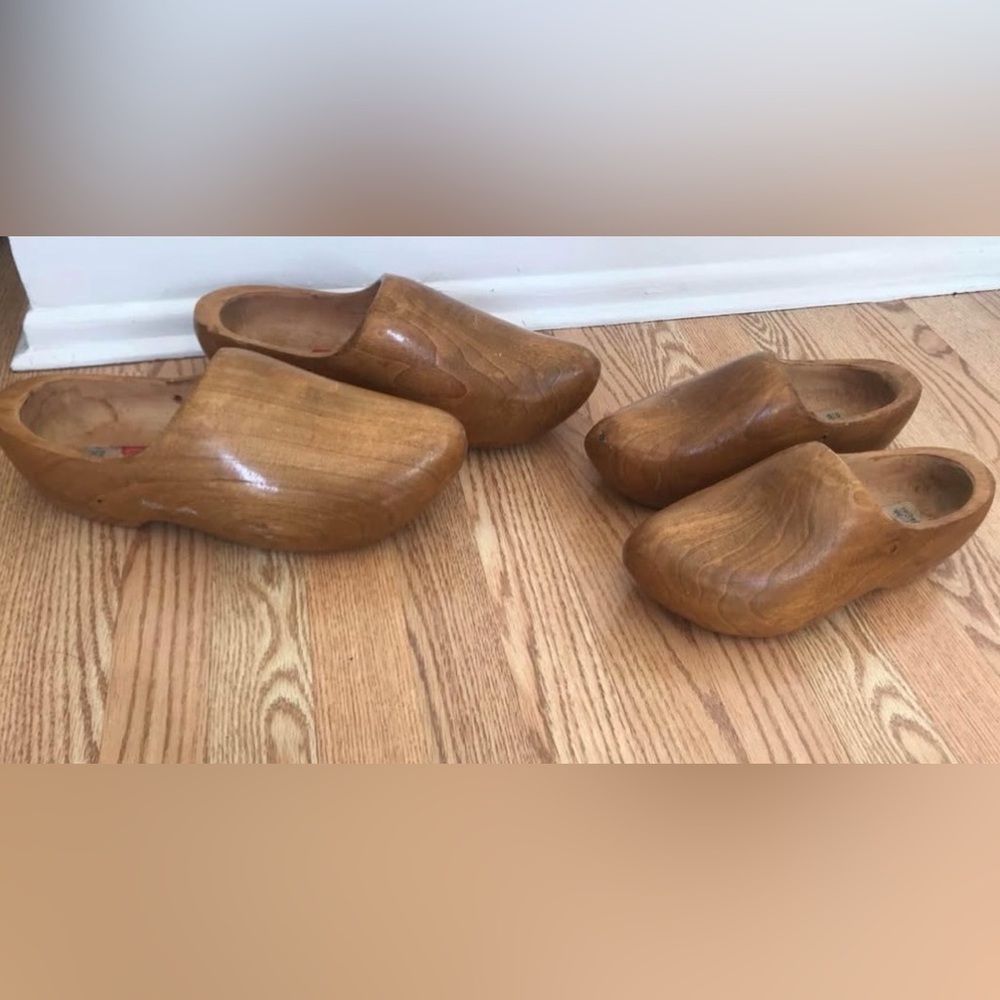2 pairs! Wooden clogs Dutch 44 & 37 vintage AZ solid wood clog shoes set